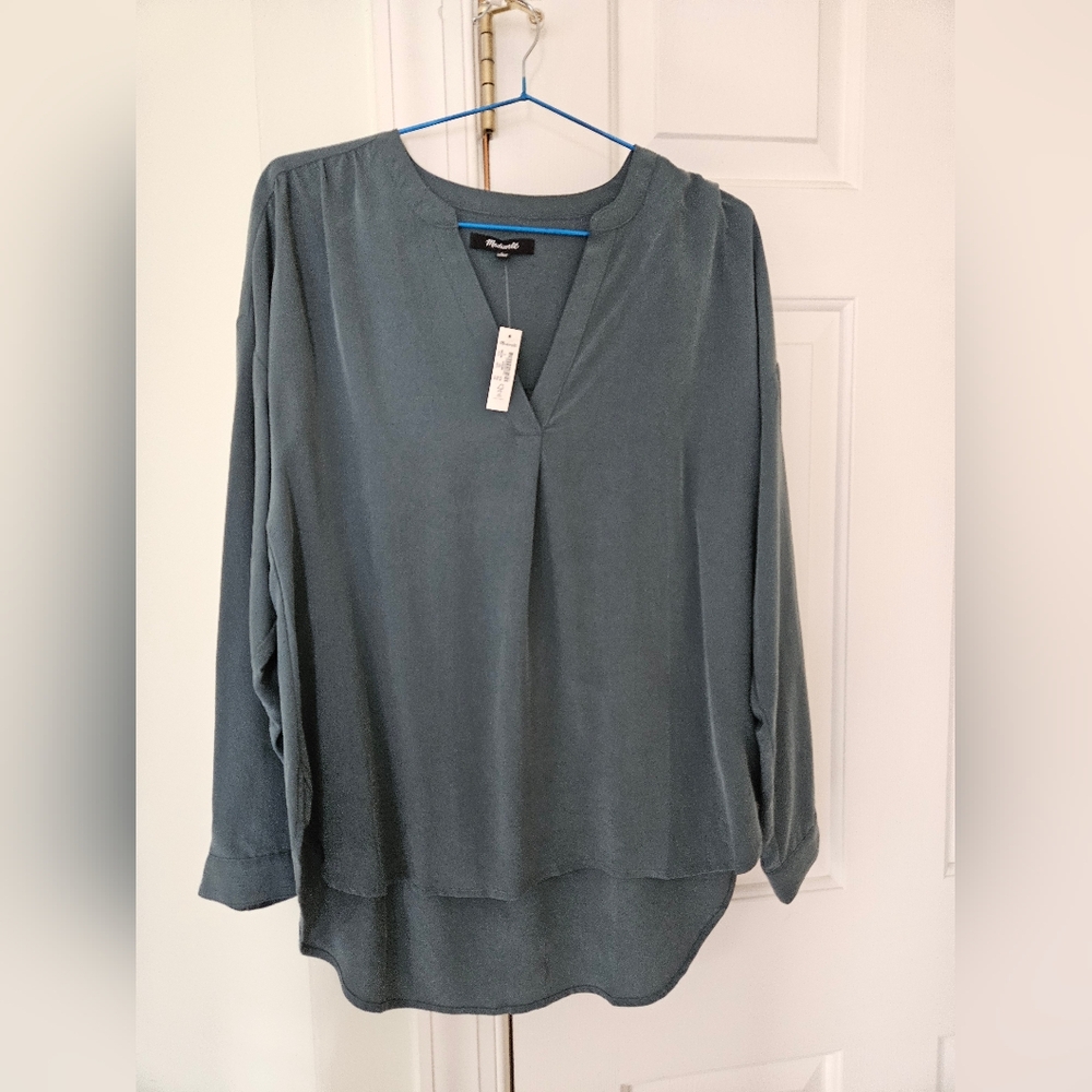 Madewell dark green v neck modal blouse (NWT)